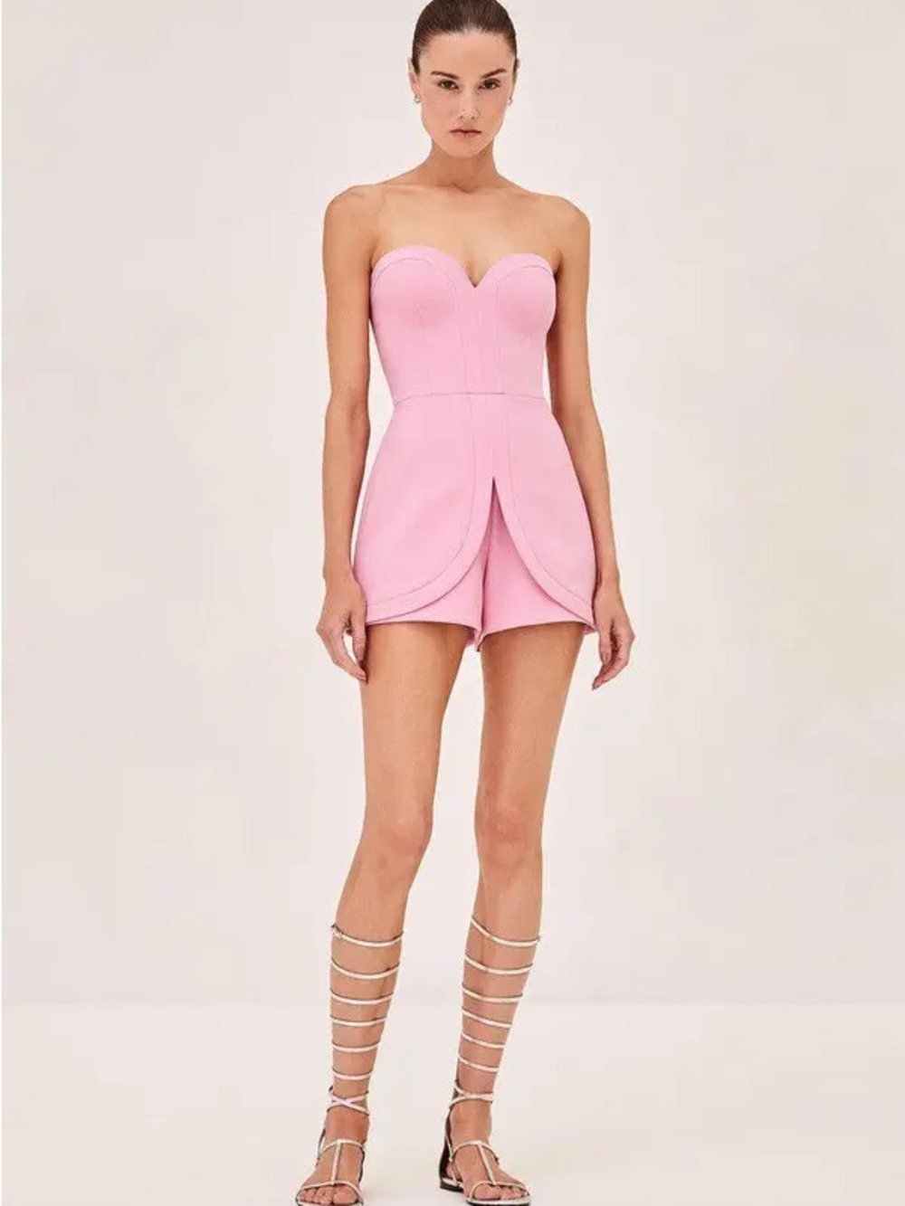 Alexis Bradshaw Pink Strapless Sweetheart Romper Strapless Gladiator